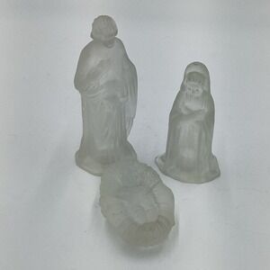 Frosted Glass Nativity Scene Joseph Mary‎ Baby Jesus Christmas Figurines Set